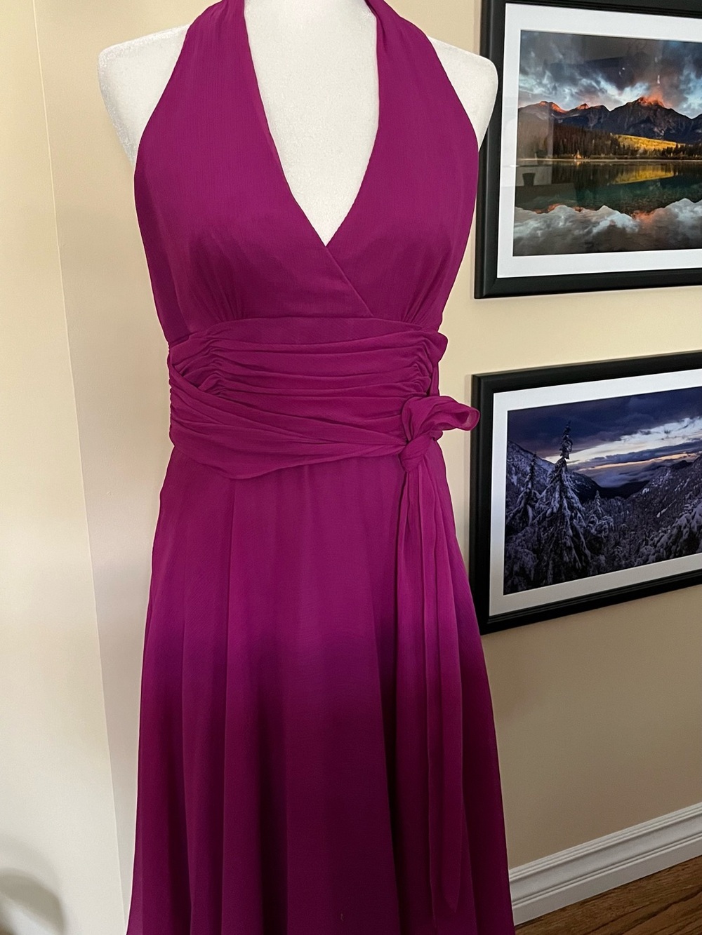 Maggy London Fuchsia Halter Wrap Waist Evening Dress